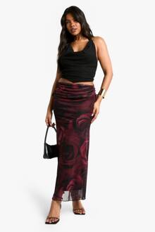 Maxirok In Mesh Met Rozenprint En Geruched Zijpaneel, Black - 34