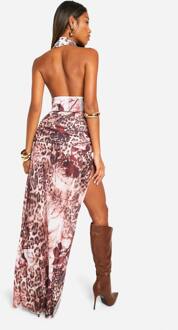 Maxirok Met Mix Van Bloemenprint En Opgevouwen Tailleband, Nude - 38