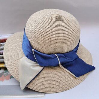 Maxsiti U Nieuwkomers Dubbelzijdig Lint Boog Zonnehoed Vrouwen Mode Lente En Summersolid Kleur Visser bassin Hoed beige