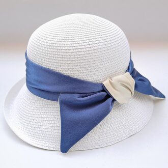 Maxsiti U Nieuwkomers Dubbelzijdig Lint Boog Zonnehoed Vrouwen Mode Lente En Summersolid Kleur Visser bassin Hoed wit