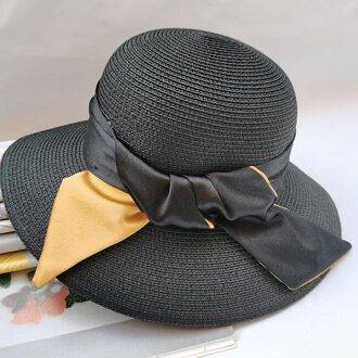 Maxsiti U Nieuwkomers Dubbelzijdig Lint Boog Zonnehoed Vrouwen Mode Lente En Summersolid Kleur Visser bassin Hoed zwart