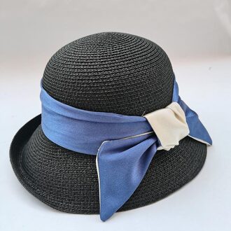 Maxsiti U Nieuwkomers Dubbelzijdig Lint Boog Zonnehoed Vrouwen Mode Lente En Summersolid Kleur Visser bassin Hoed zwart