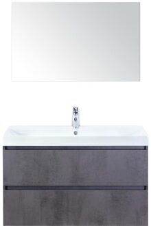 Maxx XL Badmeubelset 100 cm - Beton Antraciet - Wastafel Just 1 Kraangat met Spiegel