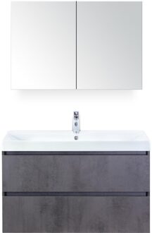 Maxx XL Badmeubelset 100 cm - Beton Antraciet - Wastafel Just 1 Kraangat met Spiegelkast