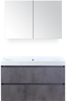 Maxx XL Badmeubelset 100 cm - Beton Antraciet - Wastafel Just Zonder Kraangat met Spiegelkast