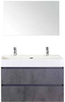 Maxx XL Badmeubelset 100 cm - Beton Antraciet - Wastafel Kube 2 Kraangaten met Spiegel