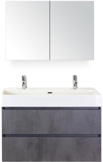 Maxx XL Badmeubelset 100 cm - Beton Antraciet - Wastafel Kube 2 Kraangaten met Spiegelkast