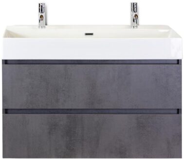 Maxx XL Badmeubelset 100 cm - Beton Antraciet - Wastafel Kube 2 Kraangaten