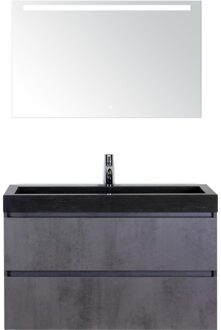 Maxx XL Badmeubelset 100 cm - Beton Antraciet - Wastafel Lucca 1 Kraangat met LED Spiegel