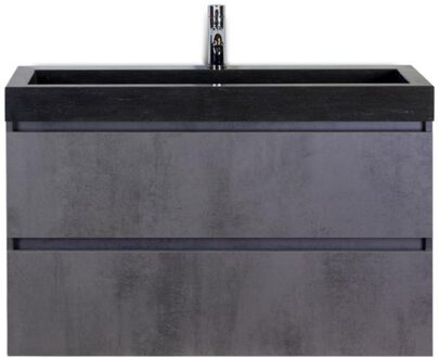 Maxx XL Badmeubelset 100 cm - Beton Antraciet - Wastafel Lucca 1 Kraangat