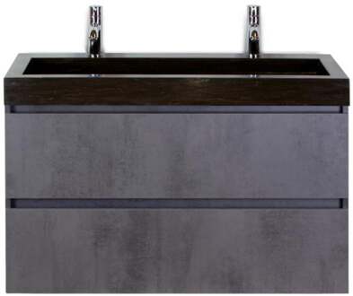 Maxx XL Badmeubelset 100 cm - Beton Antraciet - Wastafel Lucca 2 Kraangaten