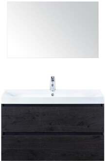 Maxx XL Badmeubelset 100 cm - Black Oak - Wastafel Just 1 Kraangat met Spiegel