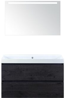 Maxx XL Badmeubelset 100 cm - Black Oak - Wastafel Just Zonder Kraangat met LED Spiegel