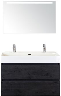 Maxx XL Badmeubelset 100 cm - Black Oak - Wastafel Kube 2 Kraangaten met Sence Spiegel