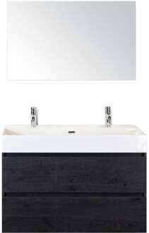 Maxx XL Badmeubelset 100 cm - Black Oak - Wastafel Kube 2 Kraangaten met Spiegel