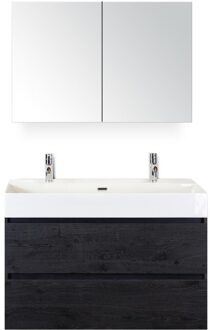 Maxx XL Badmeubelset 100 cm - Black Oak - Wastafel Kube 2 Kraangaten met Spiegelkast