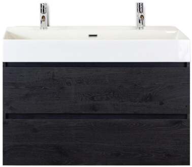 Maxx XL Badmeubelset 100 cm - Black Oak - Wastafel Kube 2 Kraangaten