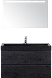 Maxx XL Badmeubelset 100 cm - Black Oak - Wastafel Lucca 1 Kraangat met LED Spiegel