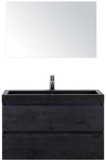 Maxx XL Badmeubelset 100 cm - Black Oak - Wastafel Lucca 1 Kraangat met Spiegel