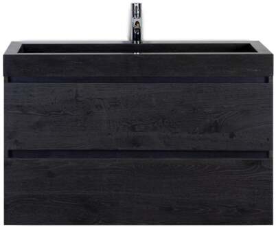 Maxx XL Badmeubelset 100 cm - Black Oak - Wastafel Lucca 1 Kraangat