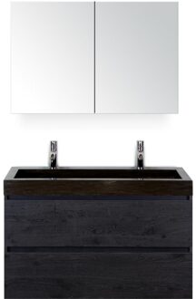 Maxx XL Badmeubelset 100 cm - Black Oak - Wastafel Lucca 2 Kraangaten met Spiegelkast