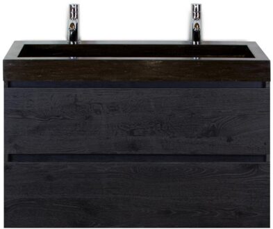 Maxx XL Badmeubelset 100 cm - Black Oak - Wastafel Lucca 2 Kraangaten
