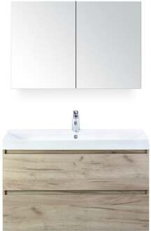 Maxx XL Badmeubelset 100 cm - Craft Oak - Wastafel Just 1 Kraangat met Spiegelkast
