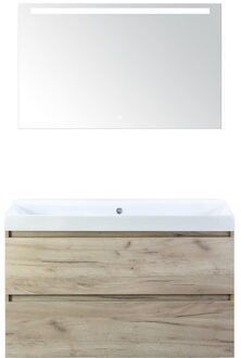 Maxx XL Badmeubelset 100 cm - Craft Oak - Wastafel Just Zonder Kraangat met LED Spiegel