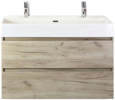 Maxx XL Badmeubelset 100 cm - Craft Oak - Wastafel Kube 2 Kraangaten