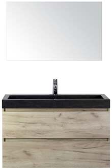 Maxx XL Badmeubelset 100 cm - Craft Oak - Wastafel Lucca 1 Kraangat met Spiegel