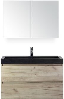 Maxx XL Badmeubelset 100 cm - Craft Oak - Wastafel Lucca 1 Kraangat met Spiegelkast