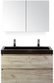 Maxx XL Badmeubelset 100 cm - Craft Oak - Wastafel Lucca 2 Kraangaten met Spiegelkast