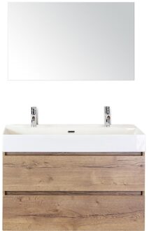 Maxx XL Badmeubelset 100 cm - Natuur Eiken - Wastafel Kube 2 Kraangaten met Spiegel