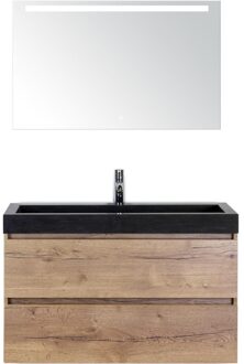 Maxx XL Badmeubelset 100 cm - Natuur Eiken - Wastafel Lucca 1 Kraangat met LED Spiegel