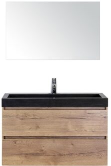 Maxx XL Badmeubelset 100 cm - Natuur Eiken - Wastafel Lucca 1 Kraangat met Spiegel