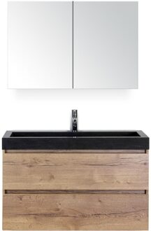 Maxx XL Badmeubelset 100 cm - Natuur Eiken - Wastafel Lucca 1 Kraangat met Spiegelkast