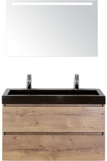 Maxx XL Badmeubelset 100 cm - Natuur Eiken - Wastafel Lucca 2 Kraangaten met LED Spiegel