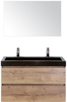 Maxx XL Badmeubelset 100 cm - Natuur Eiken - Wastafel Lucca 2 Kraangaten met Spiegel