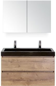 Maxx XL Badmeubelset 100 cm - Natuur Eiken - Wastafel Lucca 2 Kraangaten met Spiegelkast