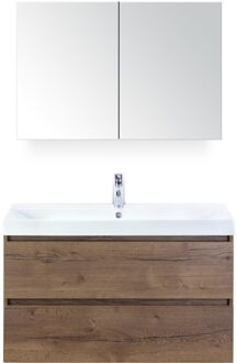 Maxx XL Badmeubelset 100 cm - Tabacco - Wastafel Just 1 Kraangat met Spiegelkast