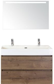 Maxx XL Badmeubelset 100 cm - Tabacco - Wastafel Kube 2 Kraangaten met Sence Spiegel