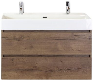 Maxx XL Badmeubelset 100 cm - Tabacco - Wastafel Kube 2 Kraangaten