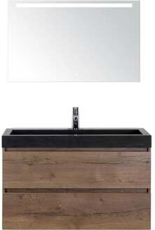 Maxx XL Badmeubelset 100 cm - Tabacco - Wastafel Lucca 1 Kraangat met LED Spiegel