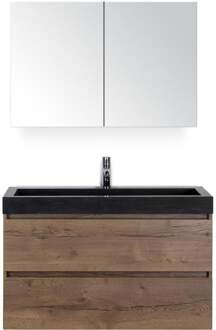 Maxx XL Badmeubelset 100 cm - Tabacco - Wastafel Lucca 1 Kraangat met Spiegelkast