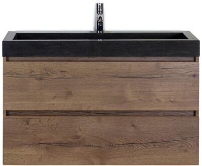 Maxx XL Badmeubelset 100 cm - Tabacco - Wastafel Lucca 1 Kraangat