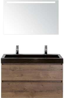 Maxx XL Badmeubelset 100 cm - Tabacco - Wastafel Lucca 2 Kraangaten met LED Spiegel