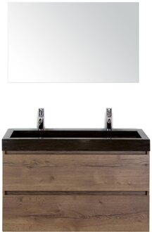 Maxx XL Badmeubelset 100 cm - Tabacco - Wastafel Lucca 2 Kraangaten met Spiegel