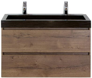 Maxx XL Badmeubelset 100 cm - Tabacco - Wastafel Lucca 2 Kraangaten