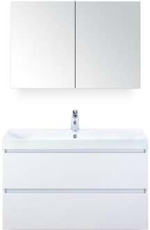 Maxx XL Badmeubelset 100 cm - Wit Hoogglans - Wastafel Just 1 Kraangat met Spiegelkast