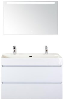 Maxx XL Badmeubelset 100 cm - Wit Hoogglans - Wastafel Kube 2 Kraangaten met Sence Spiegel